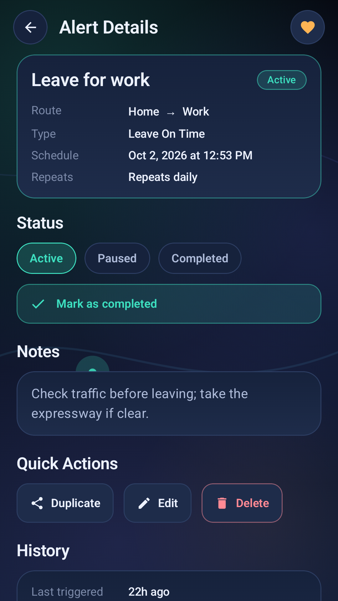 Alert details screen